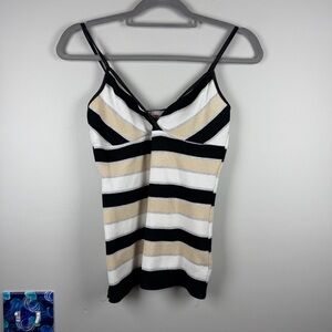 Y2K Fashion Exit White Black Gold Striped Sweater Tank Top Dainty Feminine Large